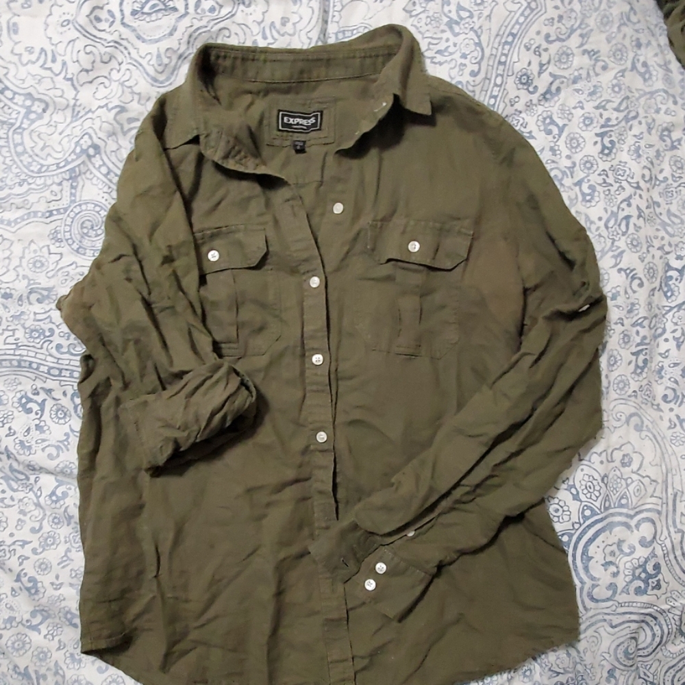 Army Green Express button down